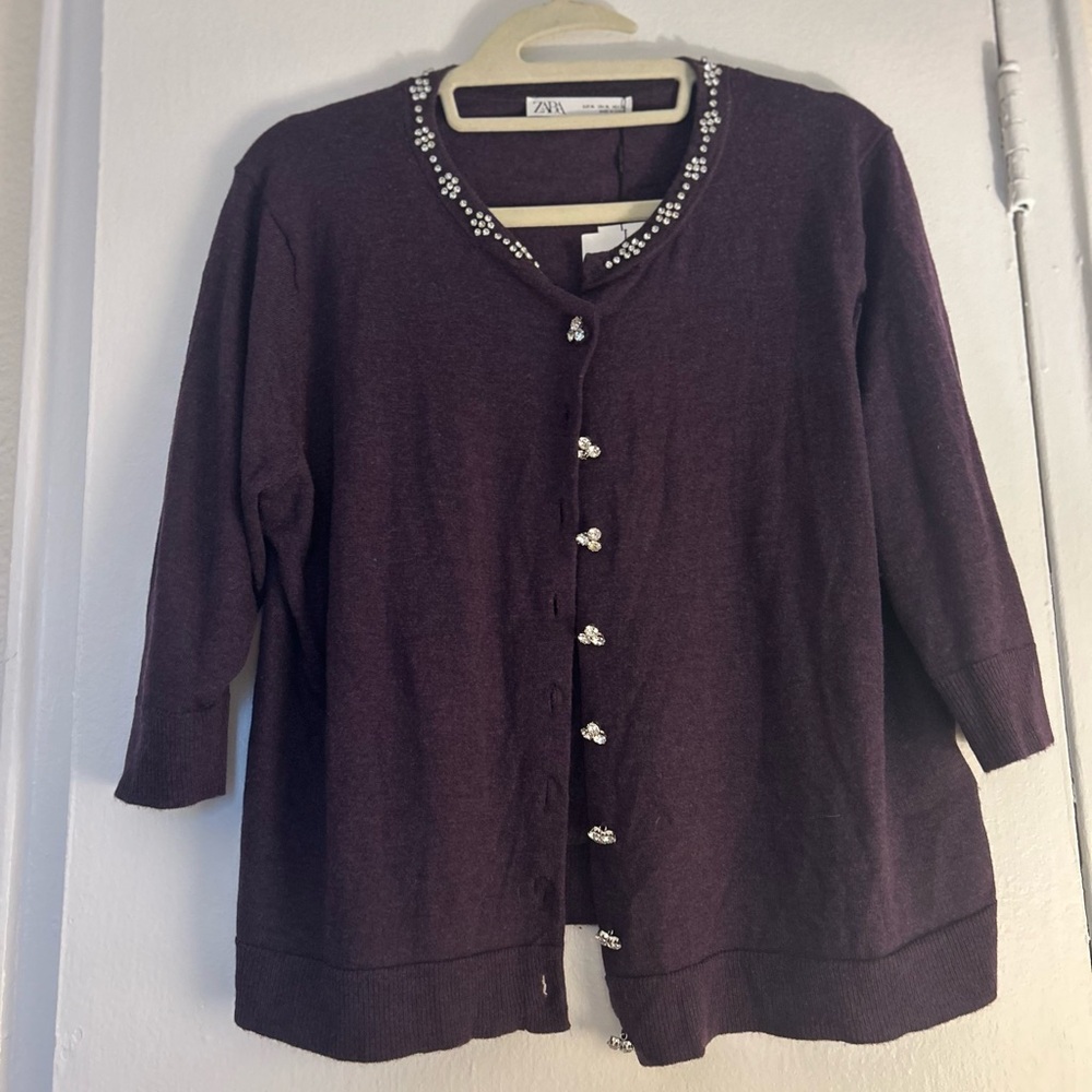 ZARA Purple Crystal-Embellished Short Cardigan
